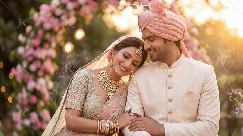 Joyful Indian Couple Celebrating Their Wedding Day