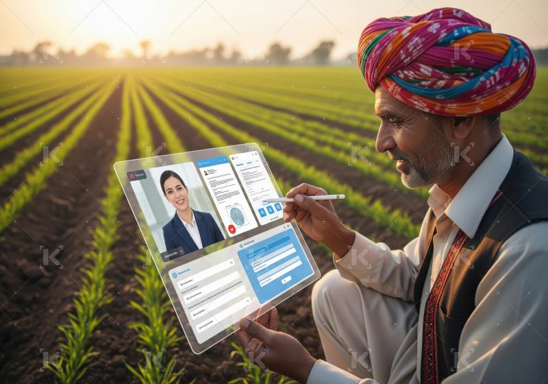 Senior farmer using tablet at green agricultural field