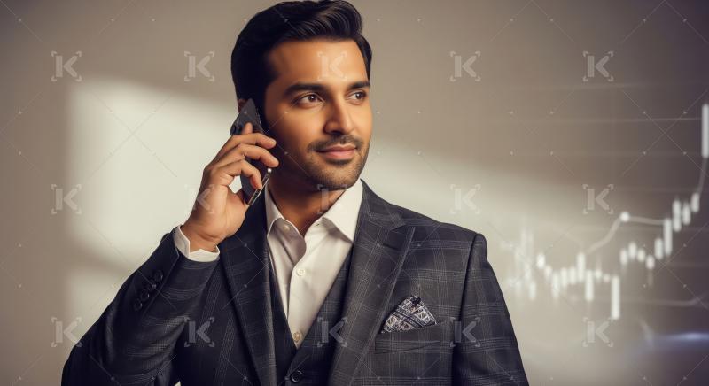 Young indian financial professional man talking on smartphone