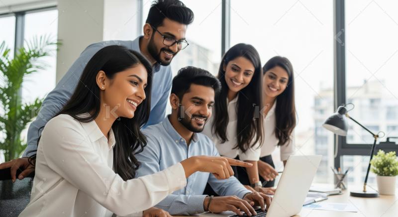 Young indian financial professionals working together at office