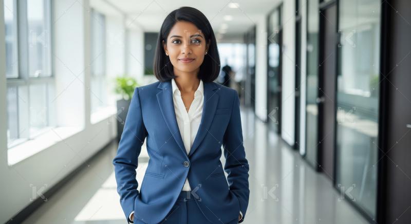 Young indian female financial manager standing confidently