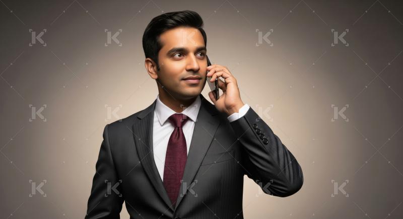 Young indian financial professional man talking on smartphone