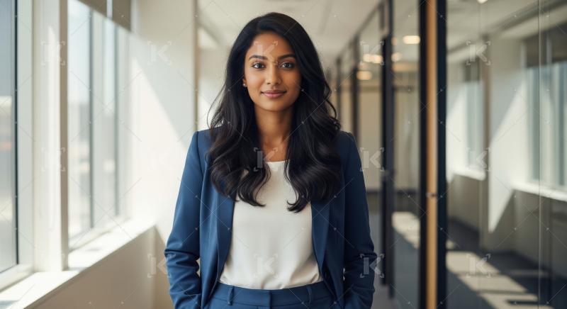 Young indian female financial manager standing confidently