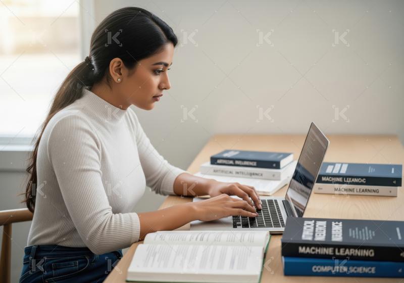 Young indian finance professional woman working on laptop