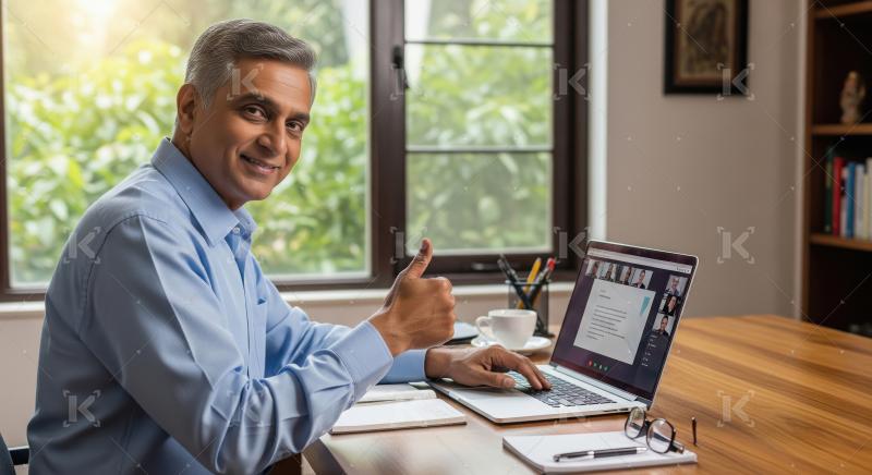 Young indian man working on laptop at office