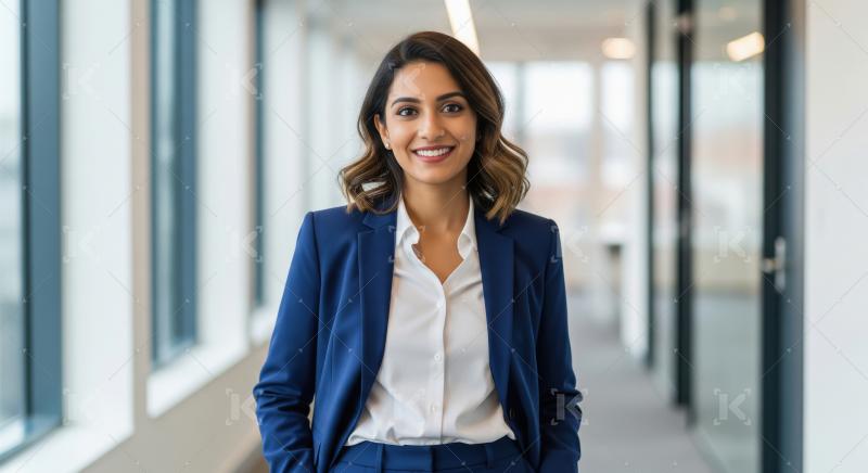 Young indian female financial manager standing confidently