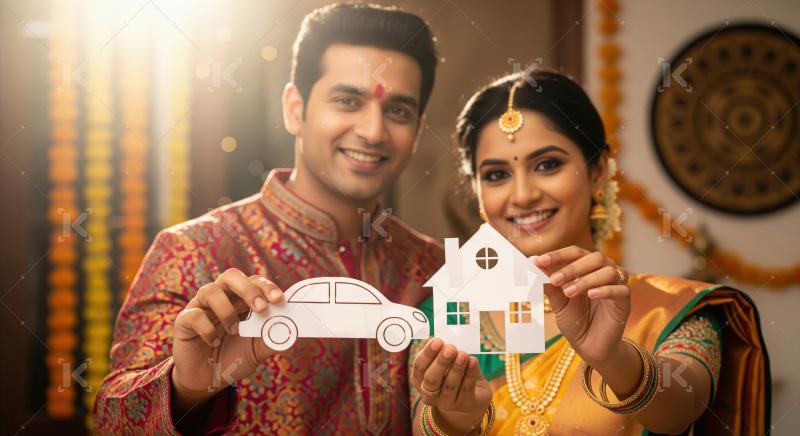 Young indian couple holding new house key together