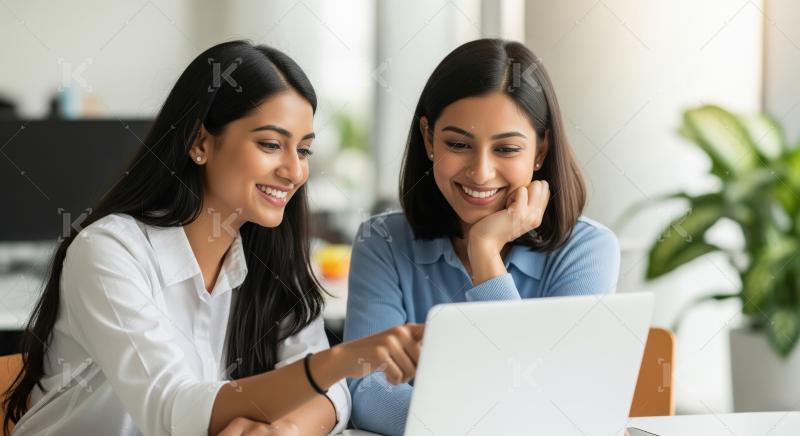 Young indian finance professional woman working on laptop