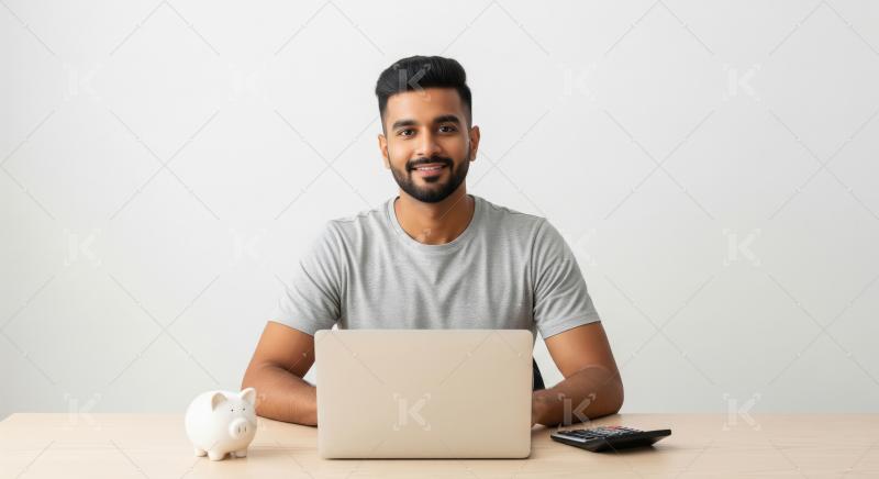 Young indian man working on laptop at office