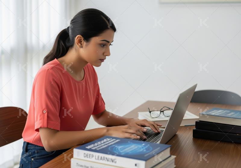 Young indian finance professional woman working on laptop