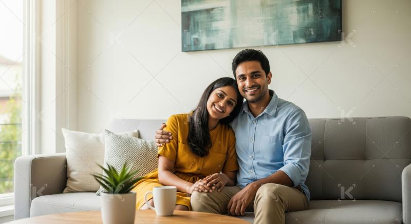 Happy young indian couple enjoying together at home