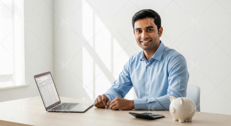 Young indian man working on laptop at office