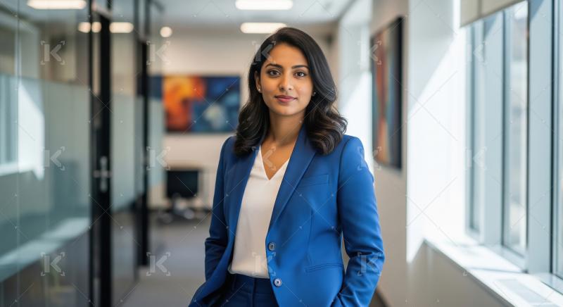 Young indian female financial manager standing confidently