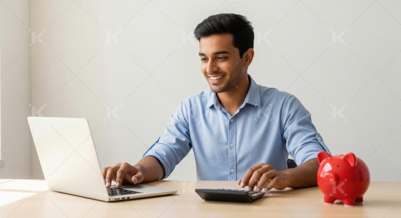 Young indian man working on laptop at office