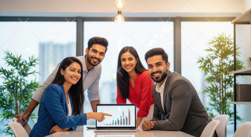 Young indian financial professionals working together at office
