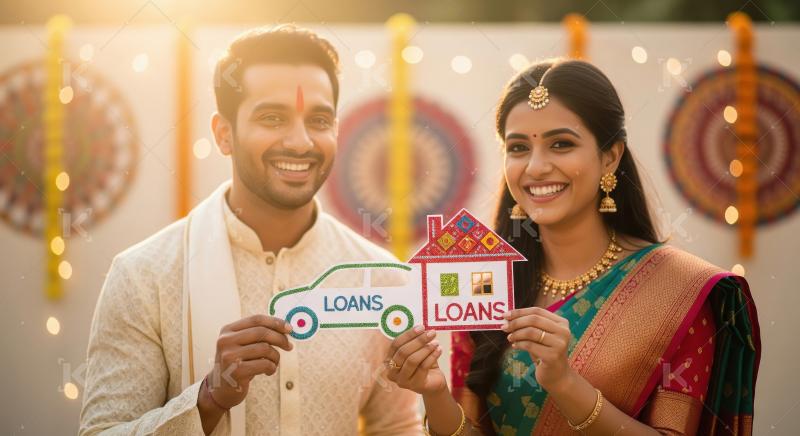 Happy indian family dream house model standing together