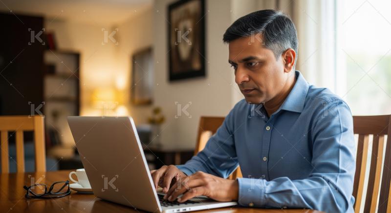 Young indian man working on laptop at office