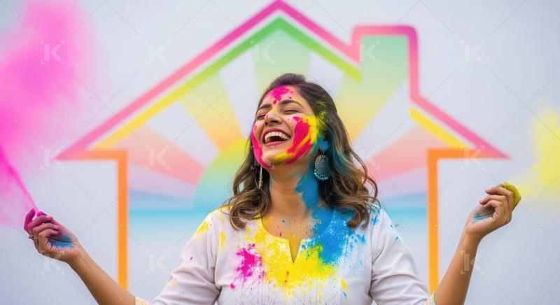 Young indian woman celebrating holi festival
