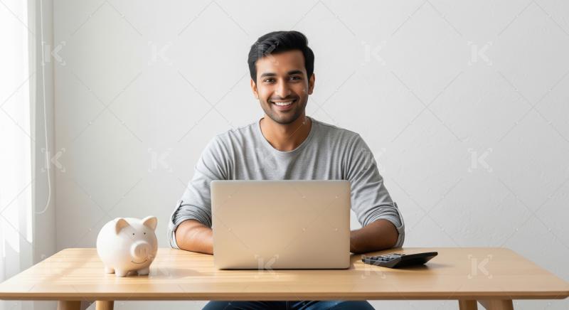 Young indian man working on laptop at office