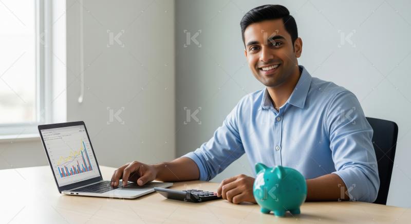 Young indian man working on laptop at office