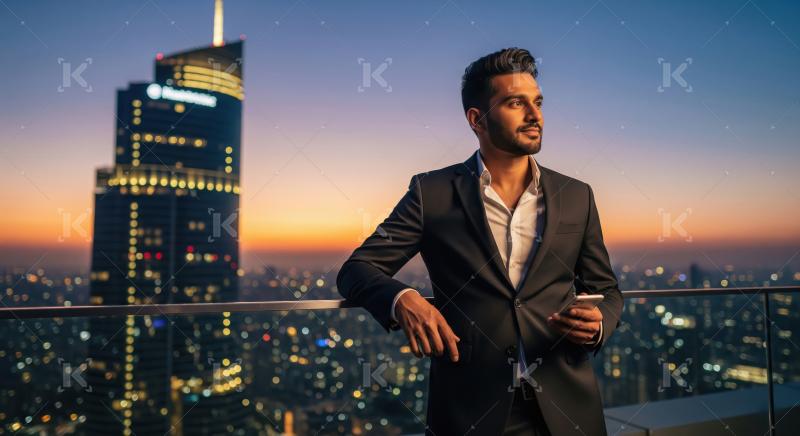 Young indian financial professional man talking on smartphone