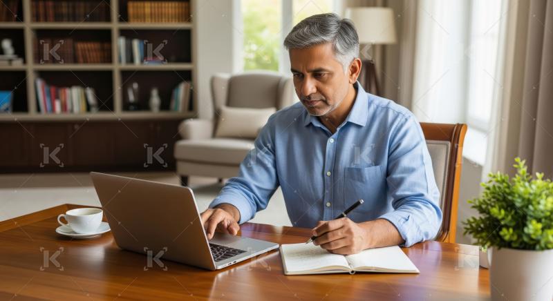 Young indian man working on laptop at office