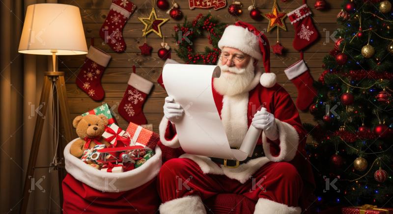 Santa Claus carefully reviews his important list of children.