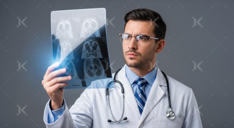 Focused Doctor Examining Brain Scans on Futuristic Transparent D