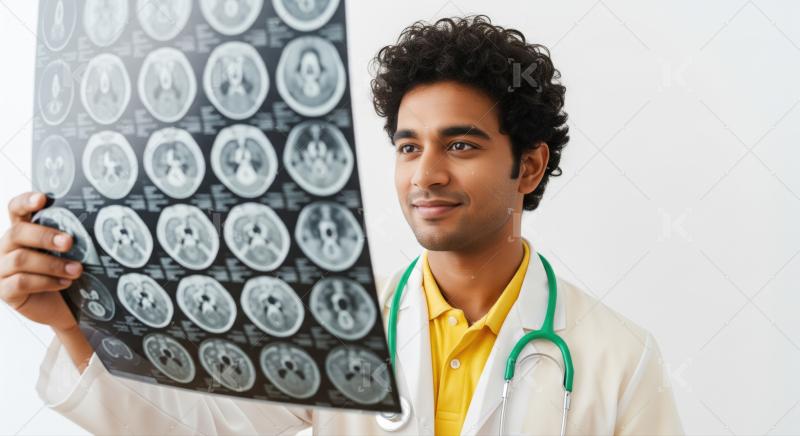 Smiling Doctor Examining Brain Scan for Medical Diagnosis