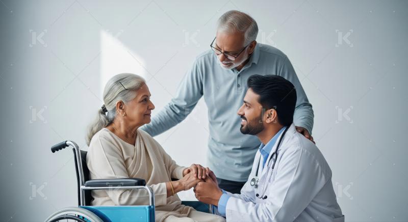Compassionate Doctor Comforts Senior Patient with Family Support