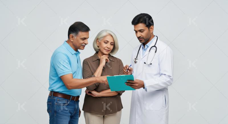 Doctor explaining medical results to senior Indian couple