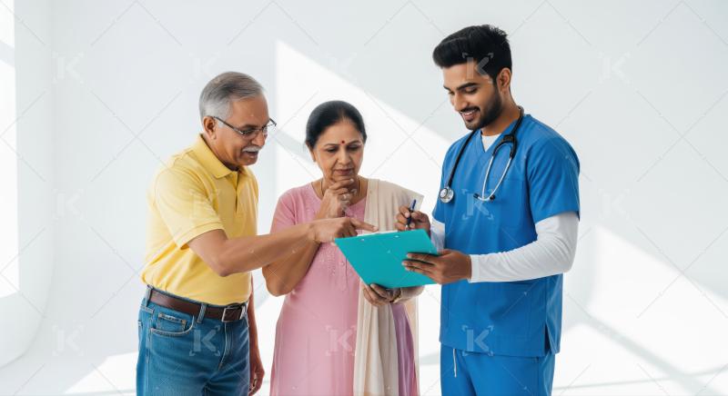 Indian Nurse Explains Medical Information to Senior Couple