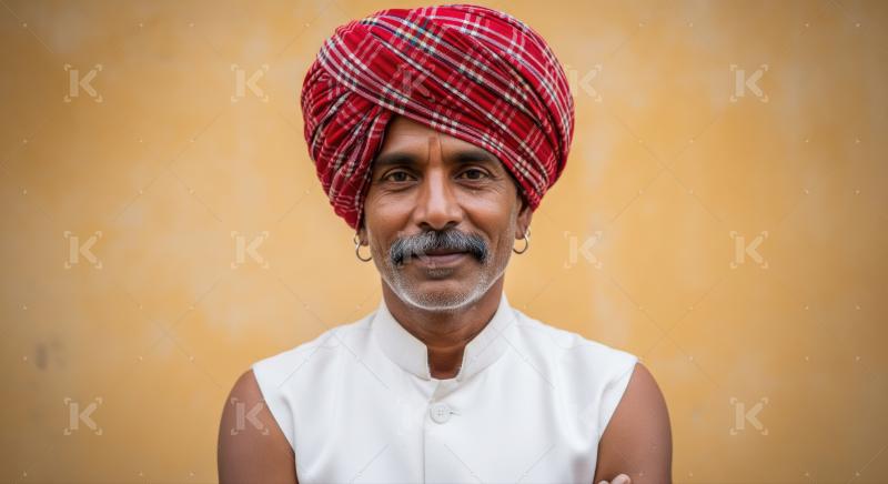 Portrait of an Indian Man in a Red Plaid Turban