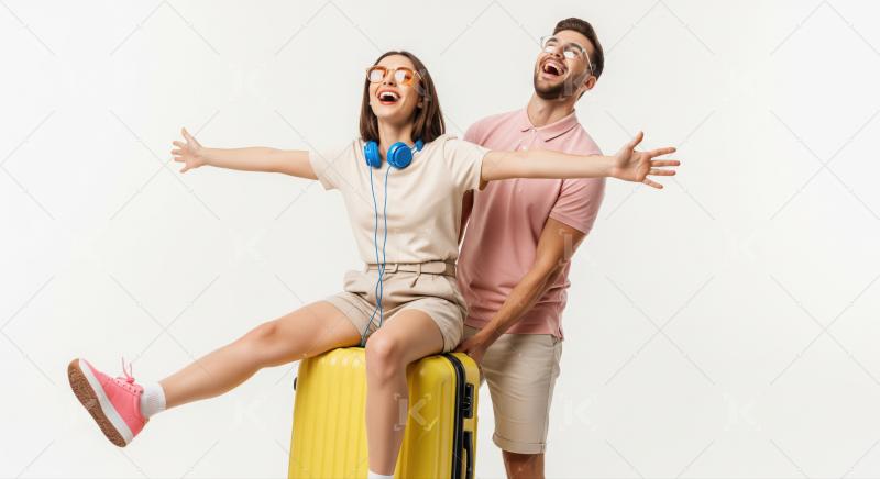 Happy Couple Excited for Summer Vacation Trip