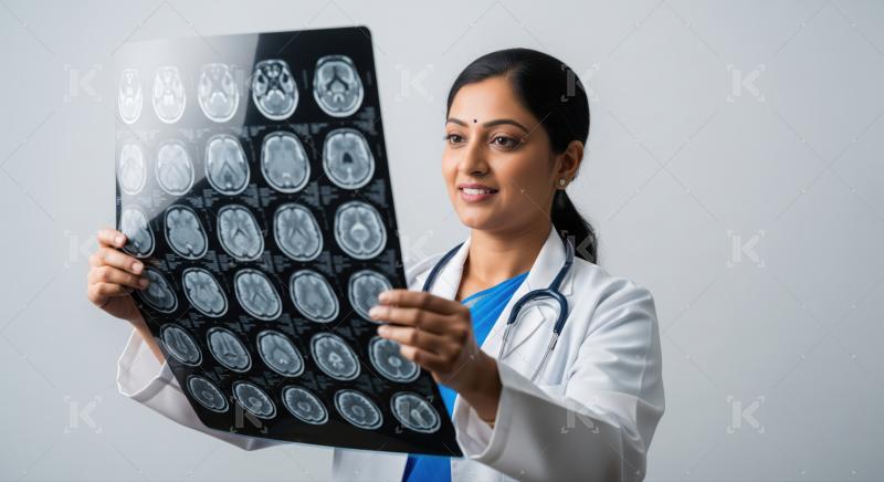 Smiling Indian Doctor Analyzing Brain MRI Scan