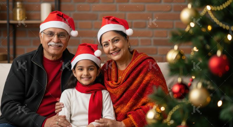 Happy Indian family enjoys festive Christmas holidays together at home.