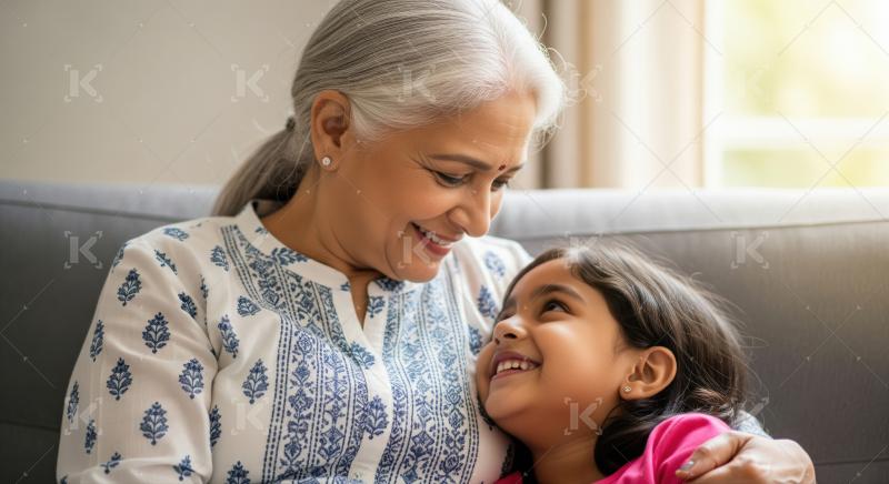 Loving Indian grandmother and granddaughter sharing a happy moment together.