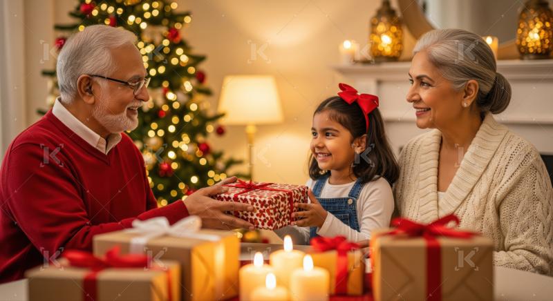A multi-generational family celebrates Christmas with heartwarming gift exchange.