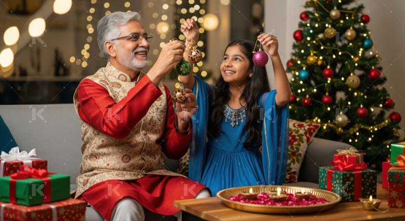 Happy Indian family decorates home for a joyous festive occasion