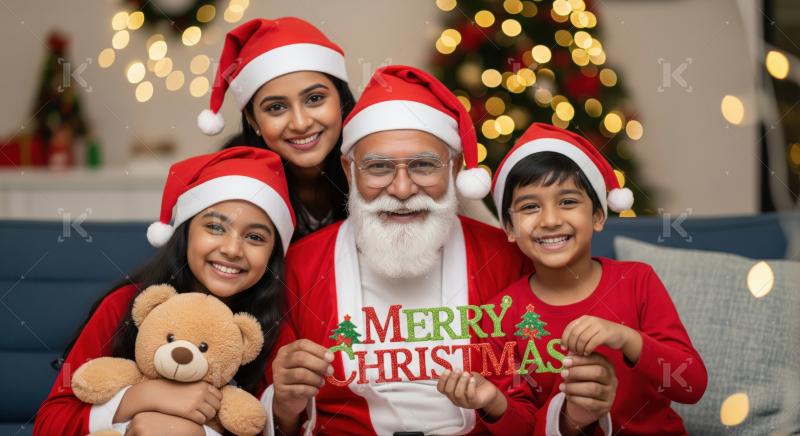 Happy Indian family enjoys festive Christmas celebration at home.