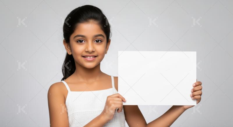 Young Indian girl holds blank sign, perfect for text.