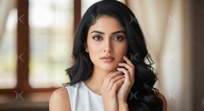 Beautiful Indian Woman with Serene Gaze and Elegant Pose