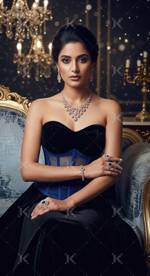 Elegant Woman Adorned in Exquisite Jewelry in Opulent Setting