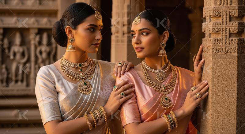 Elegant Indian Women Showcase Exquisite Traditional Gold Jewelry