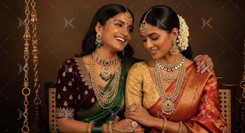 Beautiful Indian women in traditional attire and exquisite gold