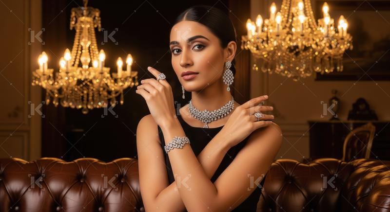 Elegant Woman Adorned in Dazzling Diamond Jewelry