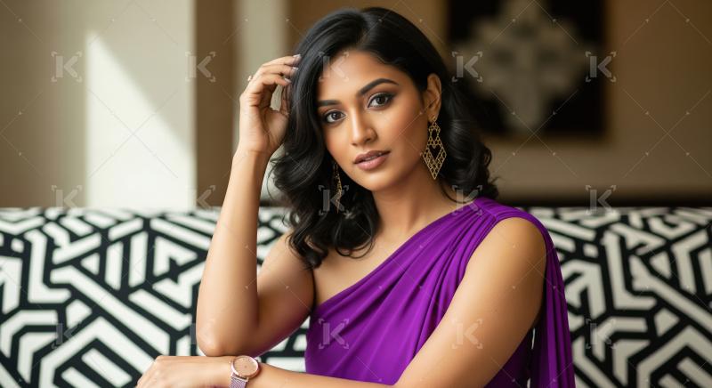 Elegant Young Indian Woman Posing in Purple Dress