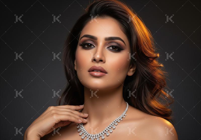 Glamorous Indian Woman Posing with Elegant Diamond Necklace