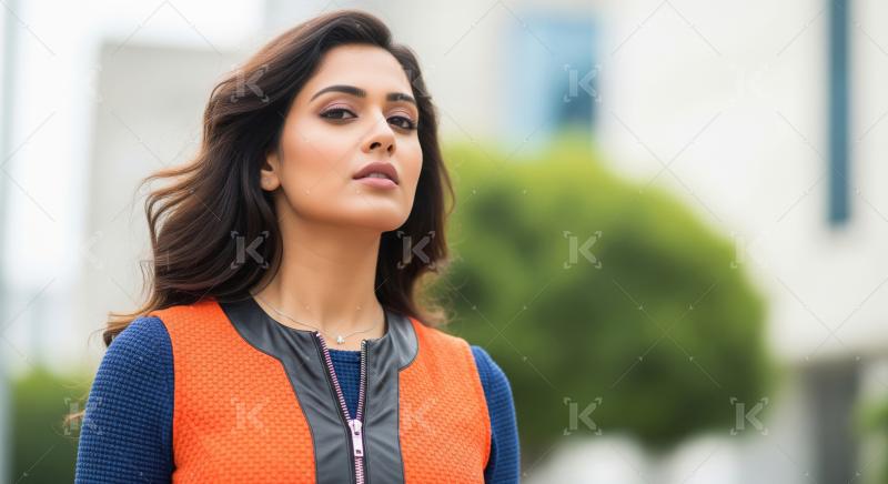 Confident Young South Asian Woman in Stylish Outfit Outdoors