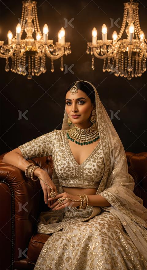 Stunning Indian Bride Adorned in Gold and Emerald Jewelry
